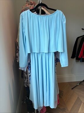 Light Blue Pleated boatneck Midi Dress -
